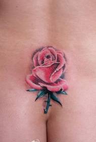 女孩子腰部彩色玫瑰花纹身图案