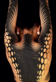 Back geometric style black hexagonal decorative tattoo pattern