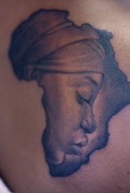 African continent female portrait back tattoo pattern