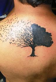 Back black ash tree tattoo pattern