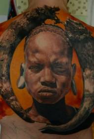 Rücken-realistische Art des Farb-Stammes- Mannporträt-Tätowierungsmusters