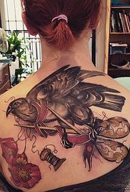 back European and American bird flower moth School tattoo pattern