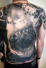 back realistic style wonderful big shark tattoo pattern