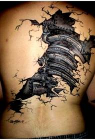 Back black gray torn leather armor 3D color tattoo pattern