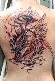 aizmugures skices tips Krāsains, gudrs putnu ģimenes tetovējums