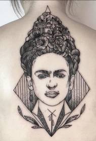 Divertida dona graciós en forma de gravat a l'esquena amb patró de tatuatge de castell
