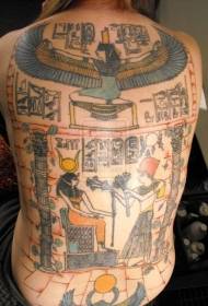 背部古埃及风彩色壁画纹身图案