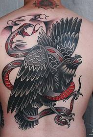 back European and American school eagle snake tattoo pattern