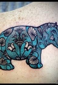 padrão de tatuagem azul pequeno fresco hipopótamo