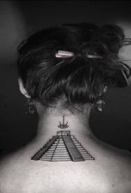 back small black Mayan pyramid tattoo pattern