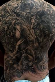 poln hrbet črno siv slog grozljiv fantazijski vzorec tatoo bojevnik