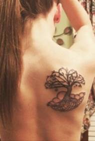 girl back black plant abstract line life tree tattoo picture