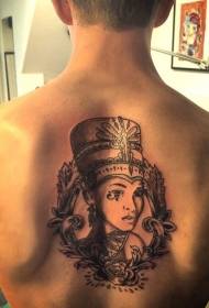 背部黑色的埃及女性与皇冠纹身图案