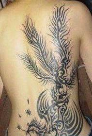 Beautiful back black phoenix tattoo totem