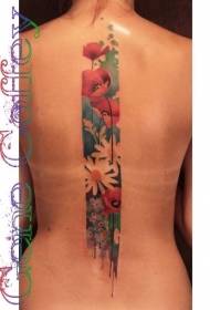 back various wildflowers painted tattoo pattern