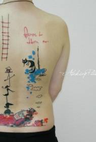 Divertimento posteriore divertente cartone animato gatto principessa e lettera tatuaggio modello