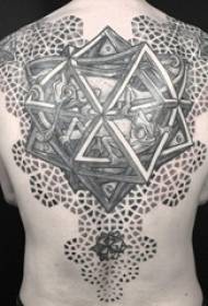 boys back black gray sketch point sting skills geometric elements large area domineering tattoo pictures