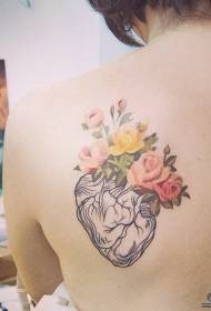 back small Fresh heart floral tattoo pattern