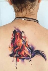 back incredible watercolor style colored fox tattoo pattern