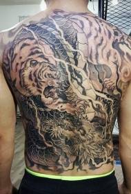 Japanese traditional style black tiger full back tattoo pattern