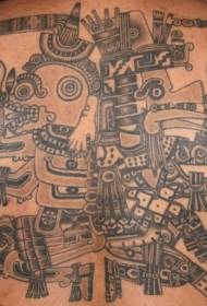 back dark gray Aztec god tattoo pattern