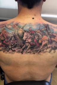 back colorful Medieval warrior tattoo pattern