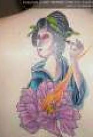 gekleurd geisha bloem terug tattoo-patroon