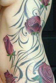 Side waist tattoo pattern: side waist rose tattoo pattern