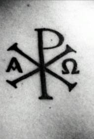 aizmugurē melns reliģiskās vēstules simbola tetovējums