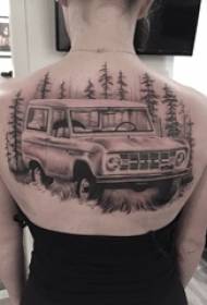 girls back black gray sketch point thorn skills domineering car landscape tattoo pictures