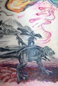 דפוס קעקוע דינוזאור מאויר בצבע אחורי