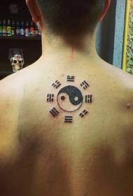atgal juodas tradicinis yin ir yang paskalų simbolių tatuiruotės modelis