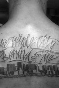 back black city scene and letter tattoo pattern