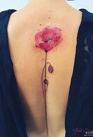 女生背部性感脊柱花卉纹身图案