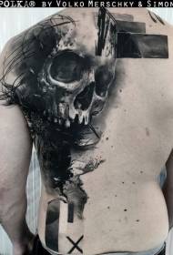 nugaros juodai pilkos spalvos žmogaus kaukolės geometrinių papuošalų tatuiruotės modelis