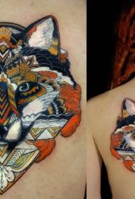 terug nuwe skool Illustrasie-styl stam dekoratiewe wolfkop tatoeëerpatroon