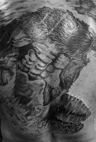 back illustration style powerful werewolf black and white tattoo pattern