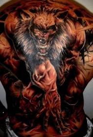 back new school color evil powerful werewolf tattoo pattern