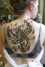 back magical flower combination bird tattoo pattern