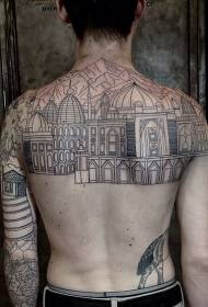 спина і рука ефектні чорна лінія міський татуювання візерунок