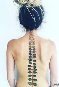 meisje rug wervelkolom blad tattoo patroon