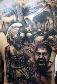 поўная спіна велізарнай спартанскай тэмы малюнка татуіроўкі воіна