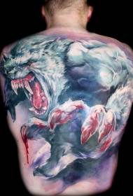 Terug ongelooflijke kleur bloedige weerwolf tattoo patroon