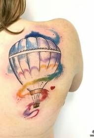 girl back hot air balloon splash ink color tattoo pattern