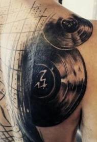 back modern style black lines with retro record tattoo pattern