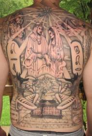 full back religious theme character tattoo pattern