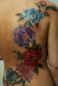 back realistic Various color peony tattoo pattern