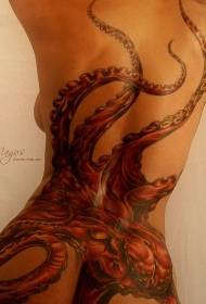 Back Red Sea Animals Weird Octopus Tattoo Pattern