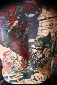 belakang dicat pelbagai corak tatu kematian X-Men