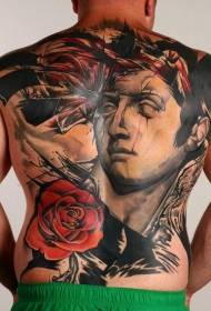 back new school color statue and rose tattoo pattern